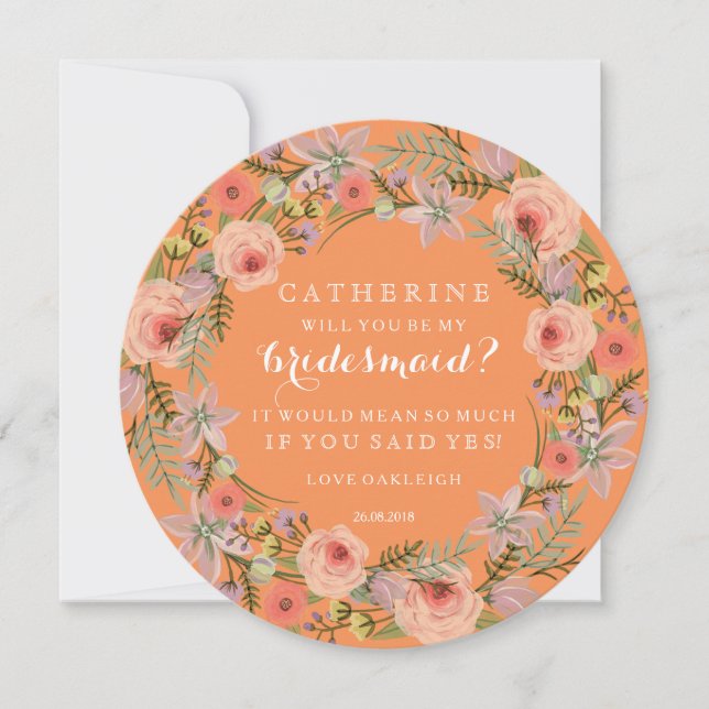 Invitation Pastel Wreath Seras-Tu Ma Serveuse D'Épouce | Oran (Devant)