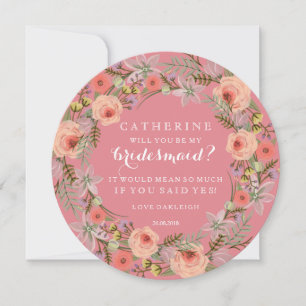 Invitation Pastel Wreath Seras-Tu Ma Serveuse D'Épouce Rose
