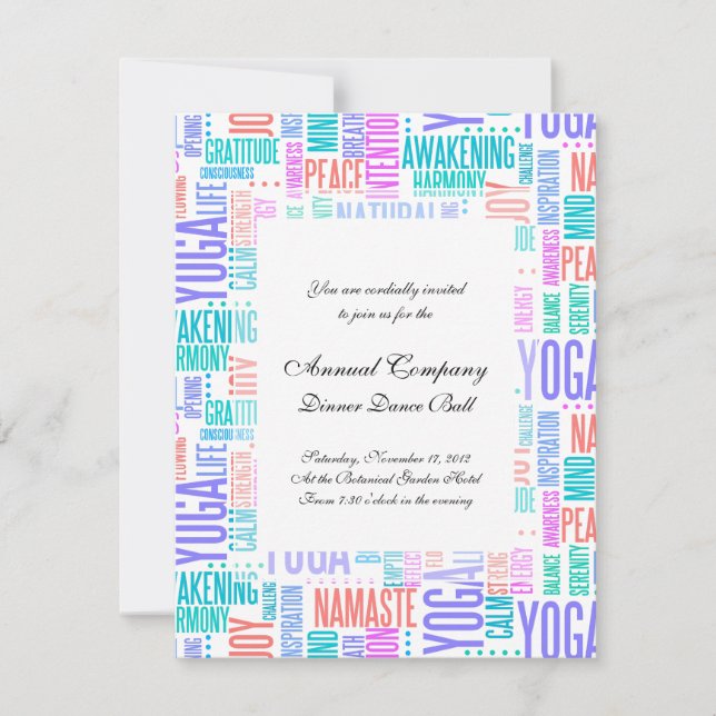 Invitation Pastel Yoga Word Cloud Motif élégant (Devant)