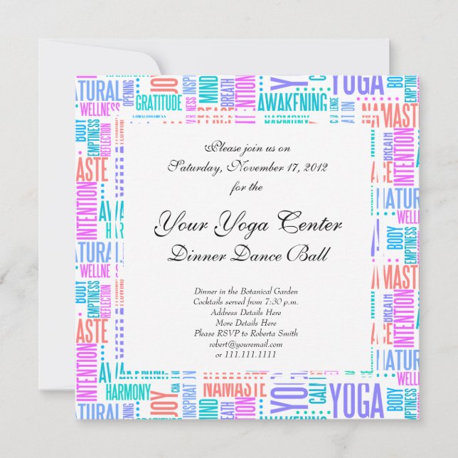 Invitation Pastel Yoga Word Cloud Motif élégant (Devant)