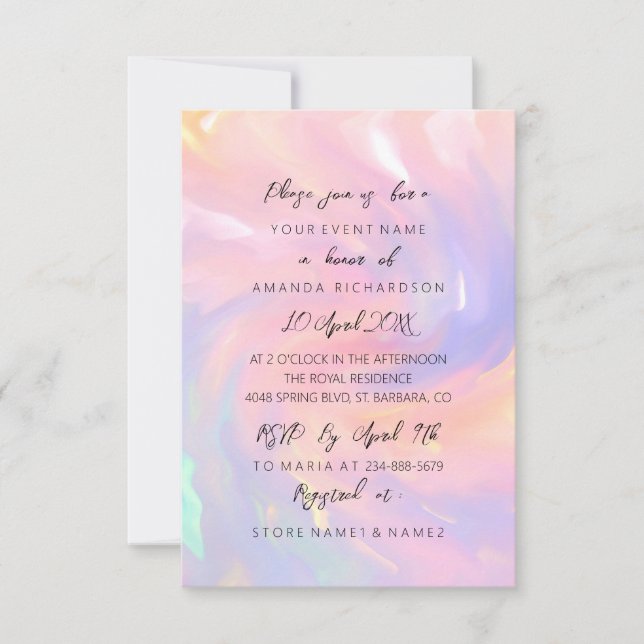 Invitation Pastels Holographiques Roses Mariage 16e  (Devant)