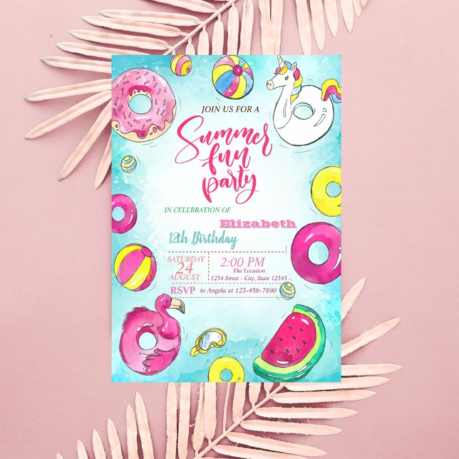 Invitation Pastèque, Donuts, Fête d'anniversaire d'été (Créateur téléchargé)