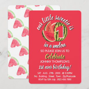 Invitation Pastèque vibrante, Un dans un melon, 1er anniversa