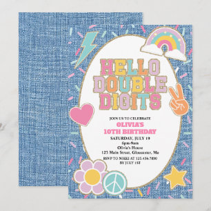 Invitation Patch Denim Hello Double Digits 10e anniversaire