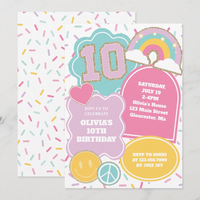 Invitation Patch Preppy 10e anniversaire (Devant / Derrière)