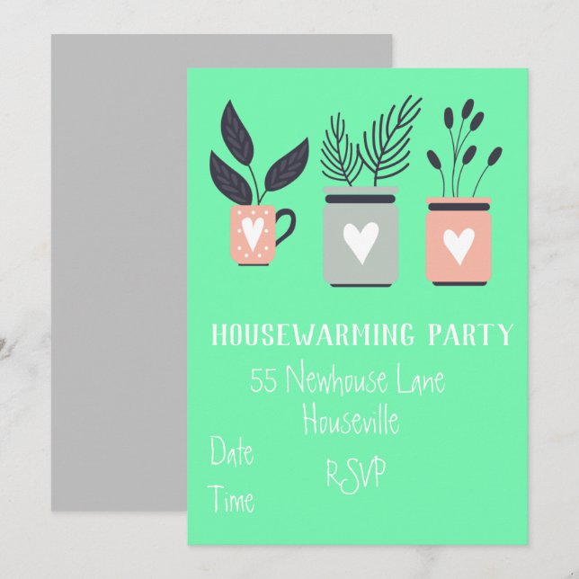 Invitation Pâte moderne plante au foyer Parti pour le réchauf (Devant / Derrière)