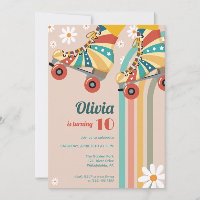 Invitation Patinage à rouleaux Anniversaire hippie Super (Devant)