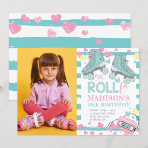 Invitation Patinage à rouleaux Pastel Photo Girl Anniversaire