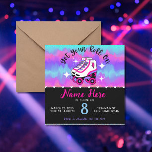 Invitation Patinage à rouleaux rose violet Anniversaire