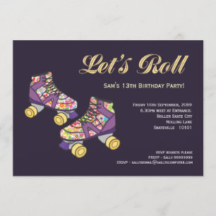 Invitation Patinage à rouleaux violet Patinage à rouleaux Pat