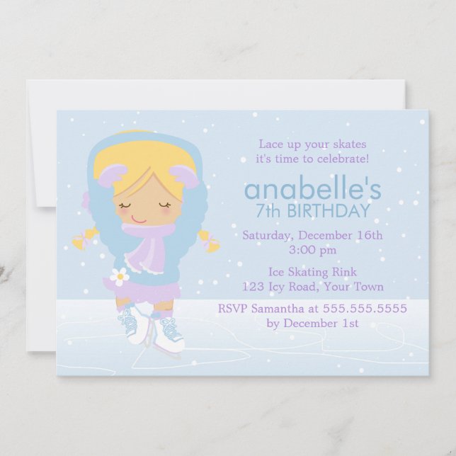Invitation Patinage artistique mignonne Anniversaire (Devant)