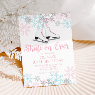 Invitation Patinage artistique Rose bleu argent Flocons de ne