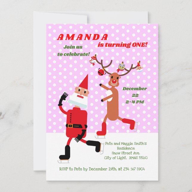 Invitation Patinage du Père Noël et du Rudolph Premier annive (Devant)