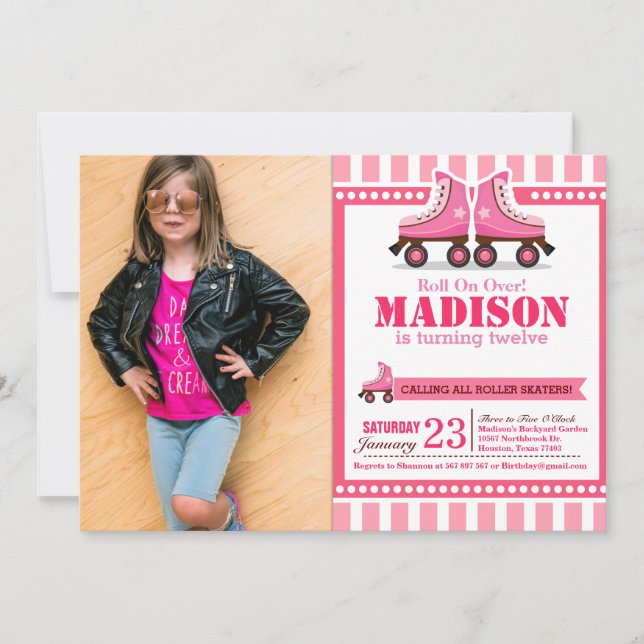 Invitation Patinage rose Patinage Sport Photo Anniversaire (Devant)