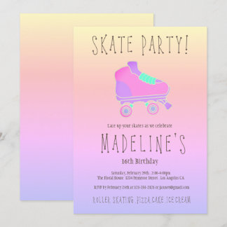 Invitation Patinage rose violet foncé élégant Sweet 16 Roller