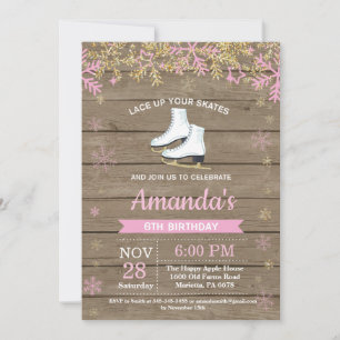 Invitation Patinage sur glace Anniversaire Fête Patinage rose