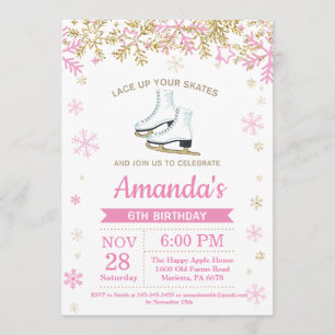Invitation Patinage sur glace Anniversaire Fête Patinage rose