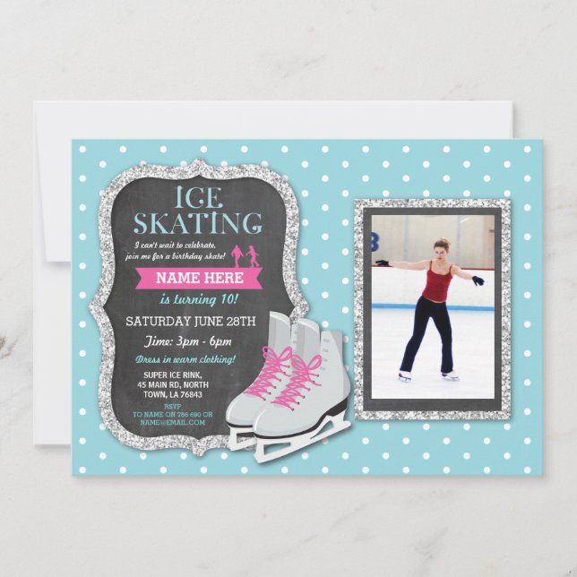 Invitation Patinage sur glace Anniversaire Fête Photo Patinag (Devant)