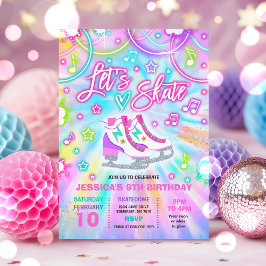 Invitation Patinage sur glace Anniversaire Fête Tie Dye Patin