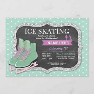 Invitation Patinage sur glace de Mint Anniversaire de fête de