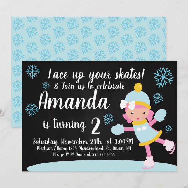 Invitation Patinage sur glace Fête des flocons bleus (Devant / Derrière)