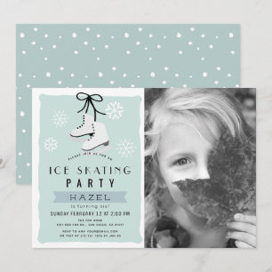 Invitation Patinage sur glace Hiver Bleu Rétro Anniversaire