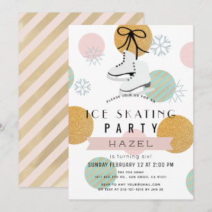 Invitation Patinage sur glace Hiver Rose Gold Girl Anniversai