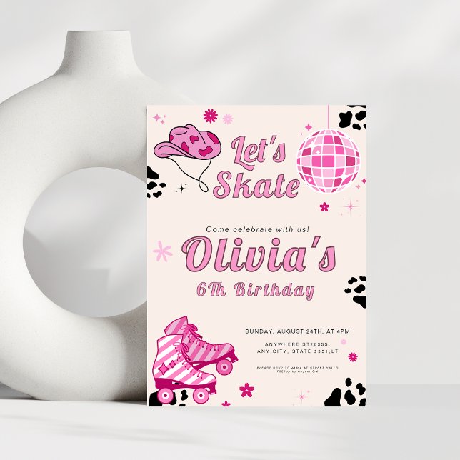 Invitation Patinons Filles Pink Cowgirl Anniversaire (Créateur téléchargé)