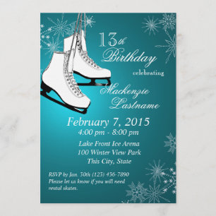 Invitation Patins à glace et flocons de neige Anniversaire Tu