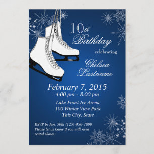 Invitation Patins à glace et flocons de neige Bleu Anniversai
