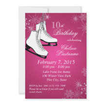Patins à glace et flocons de neige rose Anniversai