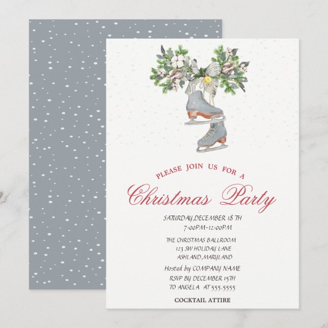 Invitation Patins à glace Fête de Noël de neige (Devant / Derrière)