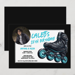 Invitation Patins à roulettes noirs avec roues à lueur bleue