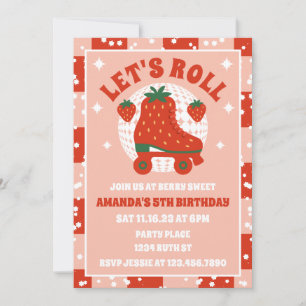 Invitation Patins aux fraises   Patinage à roulettes Rétro An