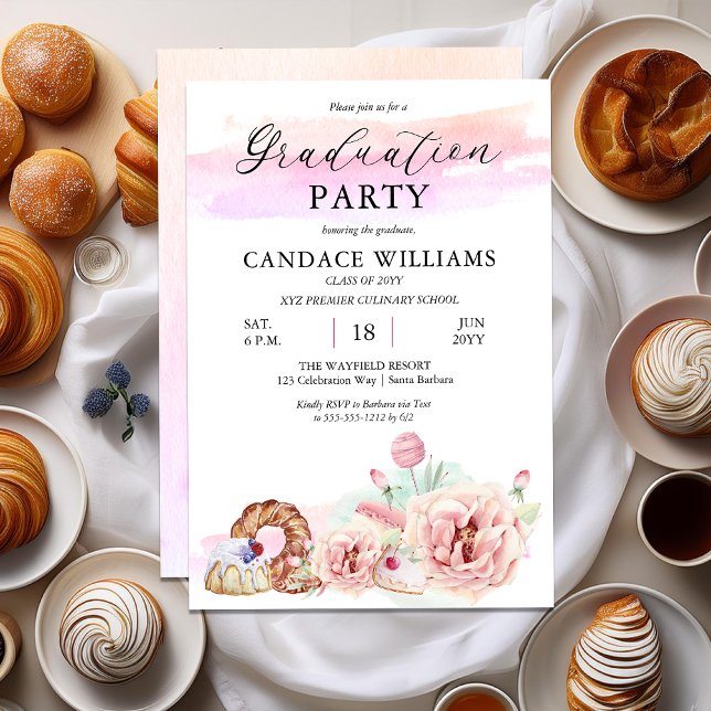 Invitation Pâtisserie Fête de Graduation de l'École Culinaire (Patisserie Culinary School Graduation Party Invitation for Print and/or Digital Download)
