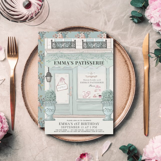 Invitation pâtisserie Paris Green 1er anniversaire (Créateur téléchargé)