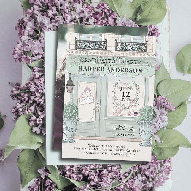 Invitation Pâtisserie Paris Green Graduation Photo (Créateur téléchargé)