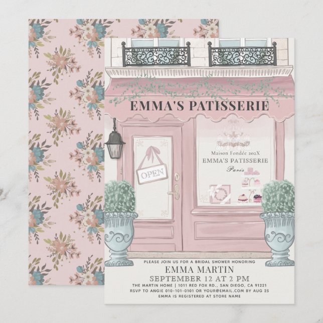 Invitation pâtisserie Paris Pink Fête des mariées (Devant / Derrière)