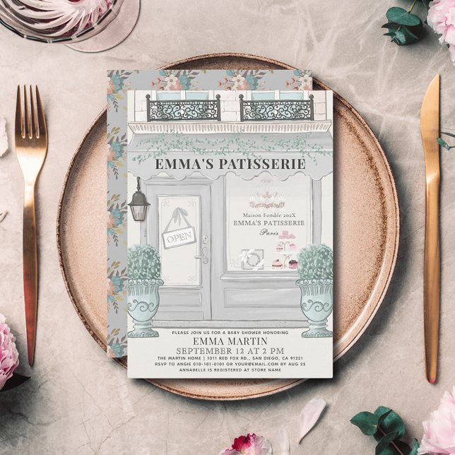 Invitation pâtisserie pâtisserie Paris Baby shower gris (Créateur téléchargé)