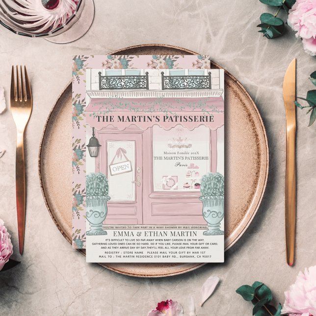 Invitation Pâtisserie Pâtisserie Pink Baby shower par la post (Créateur téléchargé)