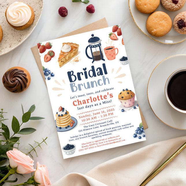 Invitation Pâtisseries de Whimsical Café Brunch Fête des mari (Whimsical Pastries Coffee Brunch Bridal Shower Invitation)