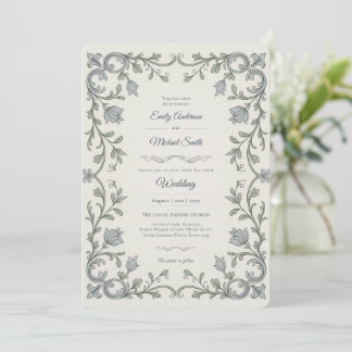 Invitation Patrimoine | Mariage Edwardien à motif floral bleu
