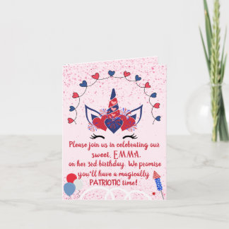 Invitation Patriot unicorn pétillant anniversaire,