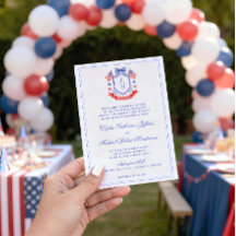 Patriotic Crest w/ US Flags | Monogram Wedding