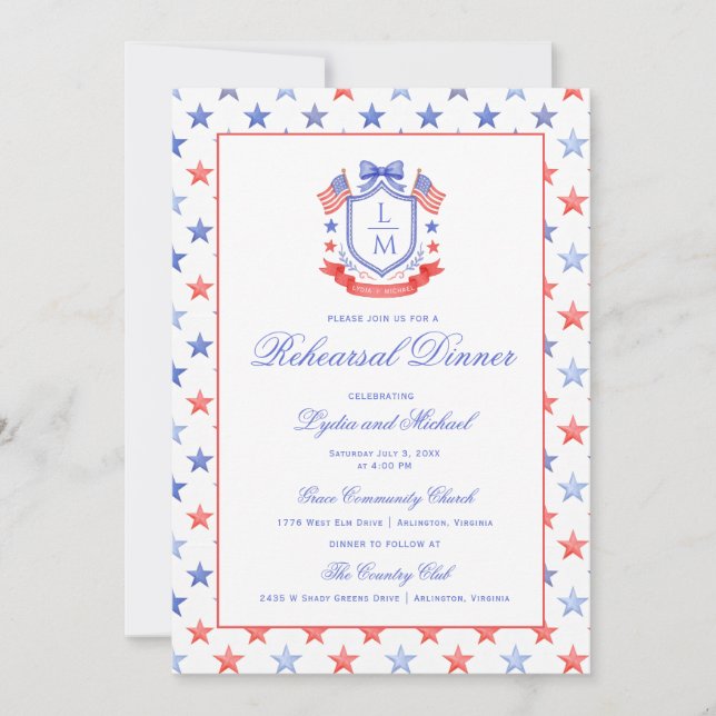 Invitation Patriotic Crest w/ US Flags | Rehearsal Dinner (Devant)