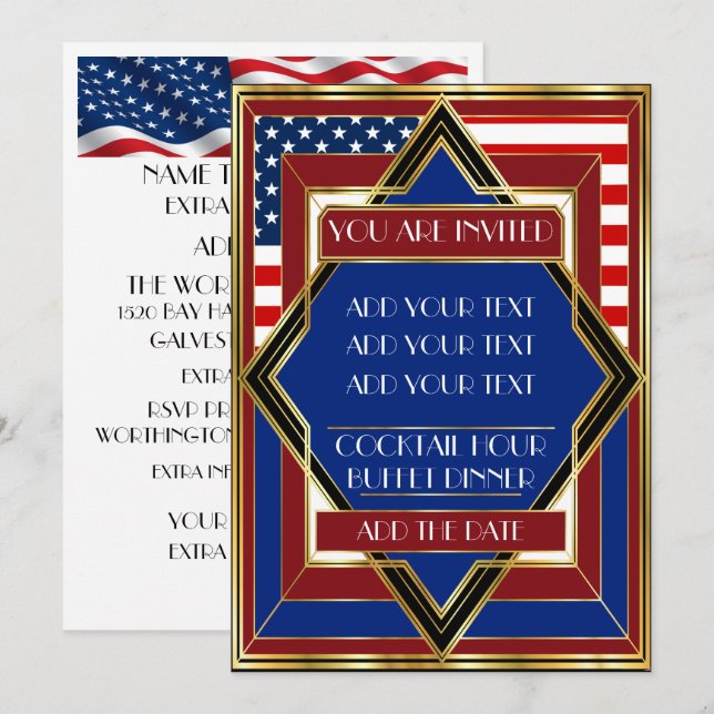 Invitation Patriotic Deco USA (Devant / Derrière)
