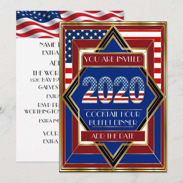 Invitation Patriotic Deco USA (Devant / Derrière)