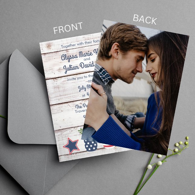 Invitation Patriotic Love II Rustic 4 juillet Photo Mariage (Créateur téléchargé)