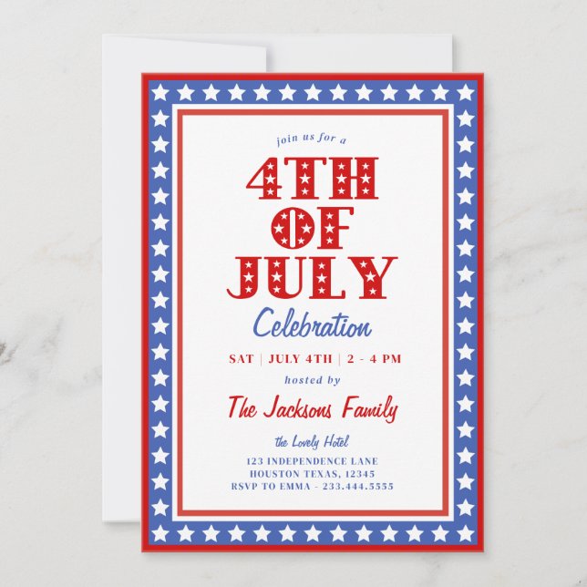 Invitation Patriotic Stars 4 juillet Parti (Devant)