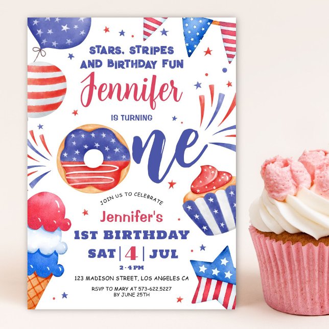 Invitation Patriotique 4 juillet fille 1er anniversaire Invit (Créateur téléchargé)